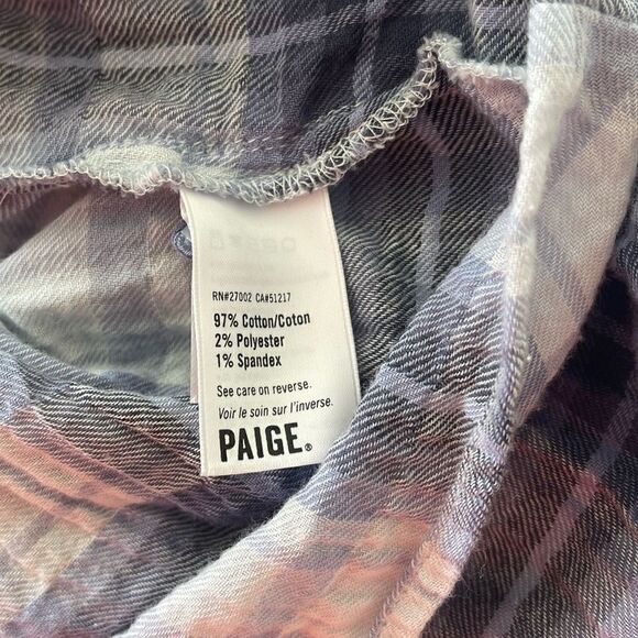 Paige Baylee Plaid Tie Front Cotton Blend Top In Eventide Multi - Picture 9 of 15